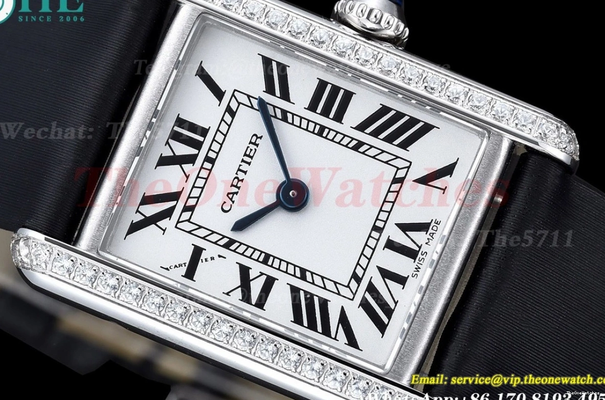 On Small Diamond Tank Bezel Quartz Must Strap Satin Black K11F 0419